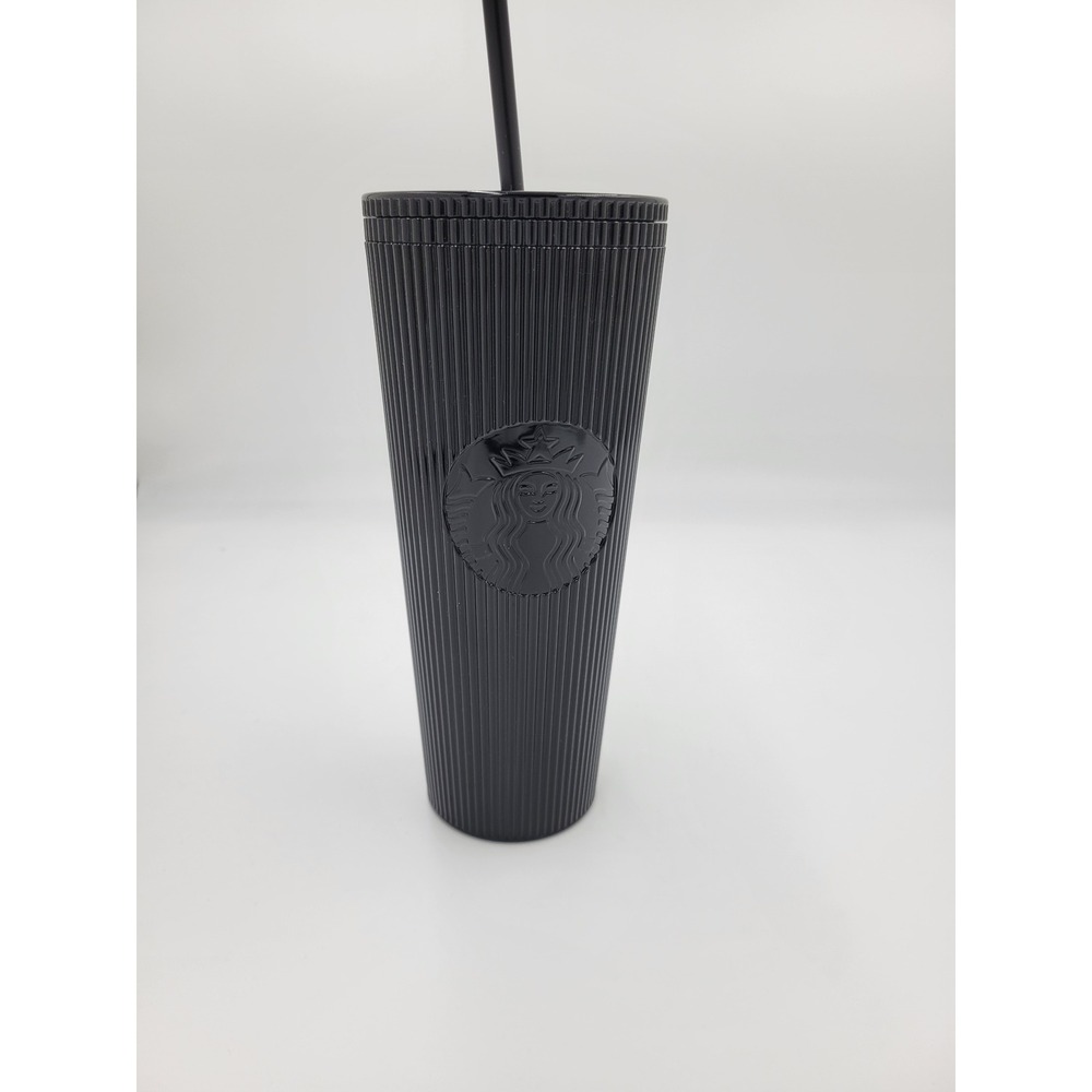 Starbucks Matte Black Pleated Ribbed Tumbler 24oz Cold Cup Siren Logo